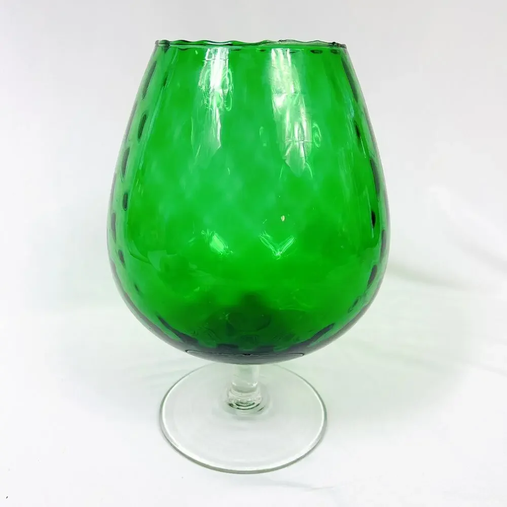 Vtg EMPOLI Italy Green Diamond Optic Glass LARGE 11.5